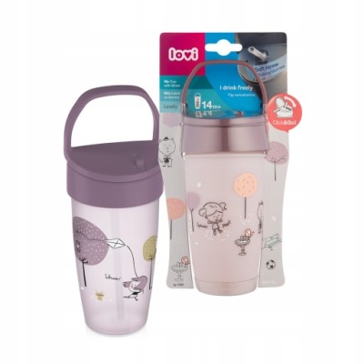 KUBEK ZE SŁOMKĄ UCHWYTEM DO NOSZENIA LOVI FREESTYLE 350ML LOVELY 35/355GIRL