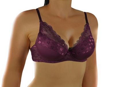 koronkowa usztywniana bralette D 75 śliwkowy