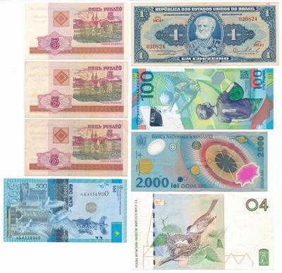 Świat, Zestaw banknotów, polimery, banknot testowy PWPW, 8 sztuk