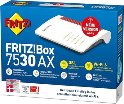 Router Wi-Fi FRITZ!Box 7530 AX DSL WAN Wi-Fi 6