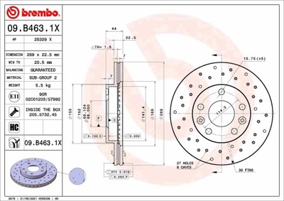 ДИСК DO ТОРМОЗНАЯ O ВЫСОКОГО SKUTECZNOŚCI BREMBO 09.B463.1X