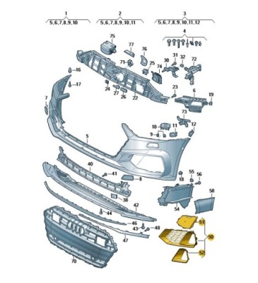Решітка заглушка бампера права audi a7 c8 sline фото №1
