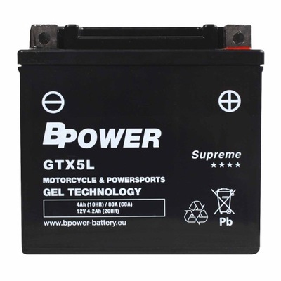 BPower Supreme GEL GTX5L 12V 4Ah 80A YTX5L 