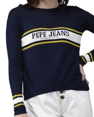 Pepe Jeans granatowy sweter logo paski XL