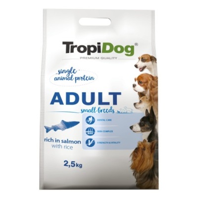 TropiDog Sucha Karma dla Psów Dorosłych Małych Ras Łosoś 2,5 kg