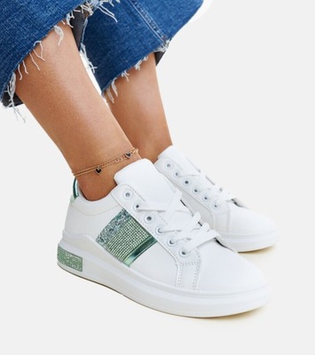 Biało-zielone sneakersy z cyrkoniami Giulia 28880 rozmiar 39