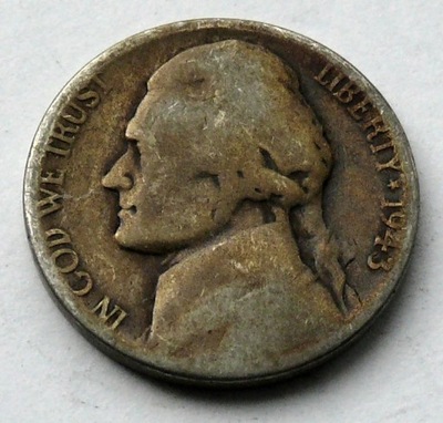 USA - 5 centów 1943 r. D Jefferson - SREBRO Ag (2)