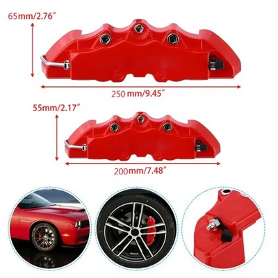 4PCS BRAKE CALIPER COVERS RED 3D STYLE UNIVERSAL CAR DISC FRONT REA~34402