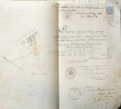 PLAN SYTUACYJNY WYDZIELONYCH PARCEL dla Pani… W Dz. IV KRAKÓW ,1885