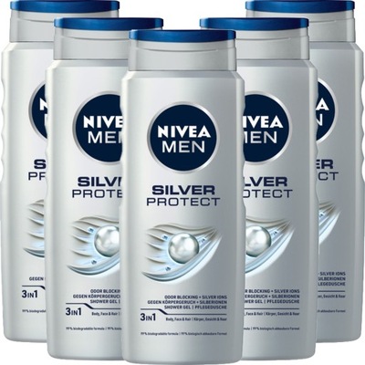 NIVEA MEN Żel Silver Protect 5*500ml ZESTAW