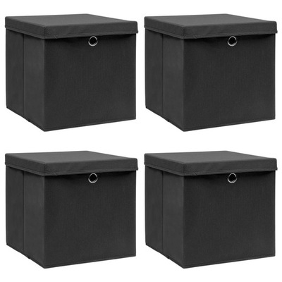 Pudełka z pokrywami, 4 szt., czarne, 32x32x32 cm,