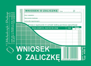 Wniosek o zaliczkę A6 M&P 408-5