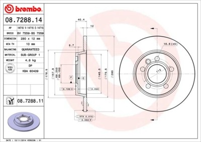 DISCOS DE FRENADO PARTE TRASERA BREMBO 08.7288.14 08728814  