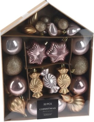 BOMBKI PLASTIK 32SZT ZLOTO-ROZ KOP