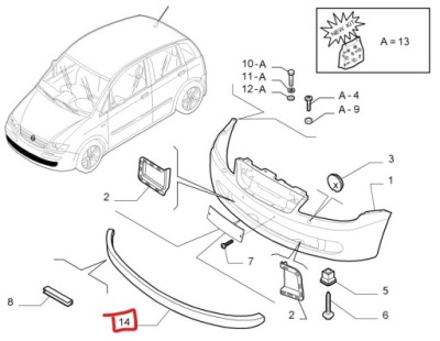 Fiat idea спойлер бампера перед новый 735363041 фото №1