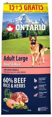 ONTARIO ADULT LARGE BEEF 15+5kg GRATIS