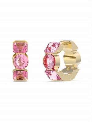 Kolczyki GUESS Crazy Earrings Kółka Stal kolor złota Cyrkonie różowe Logo