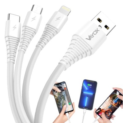 KABEL USB 3w1 LIGHTNING USB C microUSB 3A 1M VAYOX