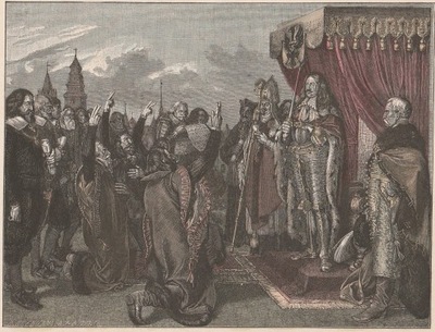 KRÓLEWIEC. Fryderyk Wilhelm I (1620-1688) przyjmuje hołd. grafika -wiek XIX