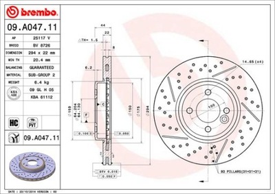 DISCS BRAKE FRONT BREMBO 09.A047.11 09A04711  