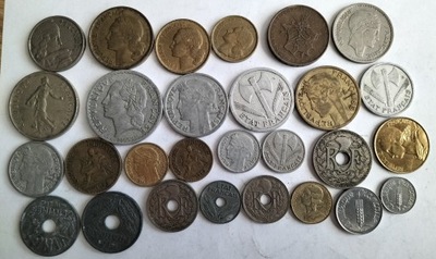 zestaw monet przedwojenne i stare Francja 27 szt.