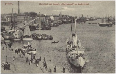 Szczecin Stettin Hafenblick Dampfer Heringsdorf im Vordergrund 1910