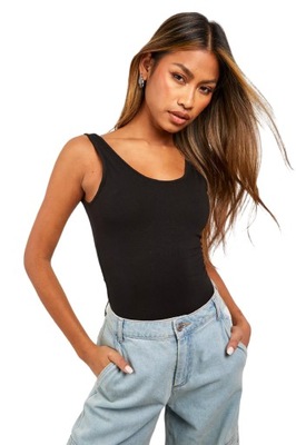 BOOHOO CZARNA BLUZKA BASIC TOP NA RAMIĄCZKACH GŁADKI XL 42