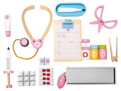 Drewniany zestaw lekarski w walizce Dla dzieci 3+ Akcesoria Lekarz Doktor