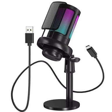 MIKROFON STUDYJNY POJEMNOŚCIOWY USB/TYP-C POPFILTER PLUG&PLAY RGB Streaming