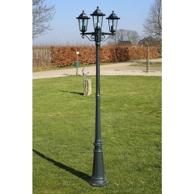 STOJĄCA LAMPA OGRODOWA 3-RAMIENNA 215CM CIEMNOZIELONA/CZARNA