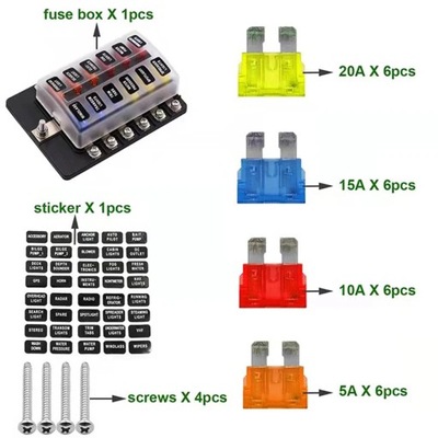 12V 24V Car Blade Holder Fuse Box 12/6 Ways Modified Terminal Block ~7082