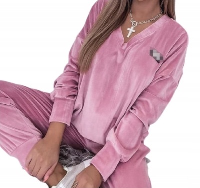 KOMPLET dres Welurowy dekolt V róź