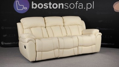 Sofa skórzana 3 osobowa z funkcją relax Boston kolor wanilia