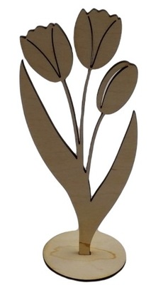 Kwiatek ze sklejki Tulipan z drewna na podstawce