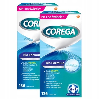 Corega Tabs Tabletki do czyszczenia protez zębowych 4w1 136 tabletek x2