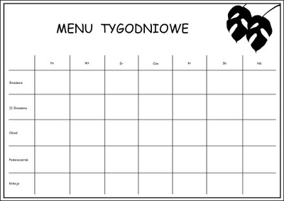 Planer posiłków menu tygodniowe LISTKI PCV 40x30