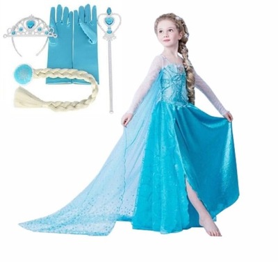 Sukienka strój Elsa 104 korona warkocz rękawiczki