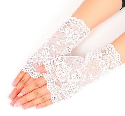 Rękawiczki Koronkowe Mitenki Białe bezpalcowe