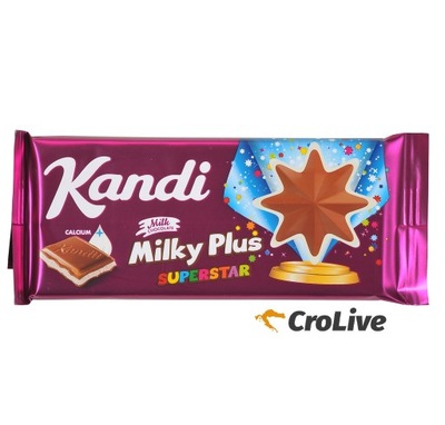 Chorwacka czekolada Kandi Milky Plus Superstar Czekolada z nadzieniem 90 g