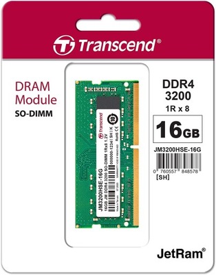 Pamięć RAM SODIMM DDR4 TRANSCEND JetRAM 16GB PC4-3200MHz CL22 JM3200HSE-16G