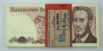 100 zł 1986 Ludwik Waryński, seria TS paczka banknotów 100 szt