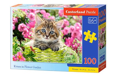 Puzzle 100 Kotek w kwiatkach ogrodowych