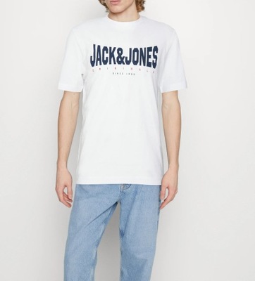T-shirt z nadrukiem męski JACK & JONES biały L