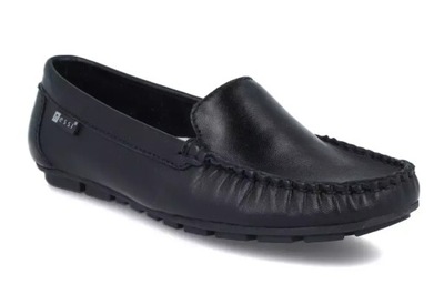 Mokasyny NESSI 17130 czarny skórzane damskie letnie buty ze skóry R37
