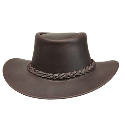 BRĄZOWY Skórzany kapelusz naturalna skóra bawoła country kowboj cowboy 57cm