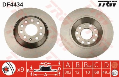 DISCOS DE FRENADO PARTE TRASERA TRW DF4434  