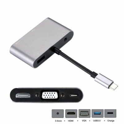 Adapter USB-C USB3.1 do HDMI VGA USB3.0 PD Jack 4K