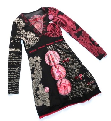 DESIGUAL M 38 M LETNIA SUKIENKA WZORY KWIATY CZARNA ORNAMENT KOLOROWA