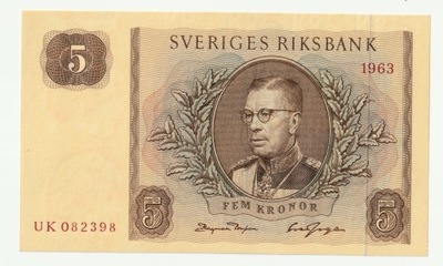 5 KORON SZWECJA 1963 FEM KRONOR UNC