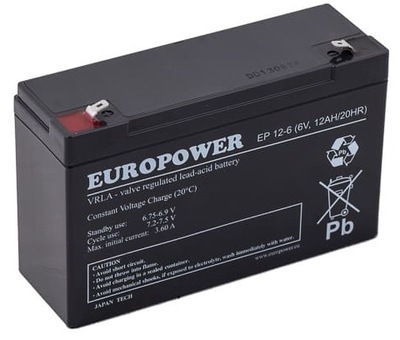 Akumulator Europower 12Ah 6V serii EP - AGM, VRLA